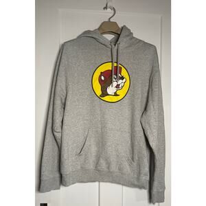 Buc-ees Hoodie Sweatshirt Adult Unisex LARGE Grey Beaver Logo Pullover Casual